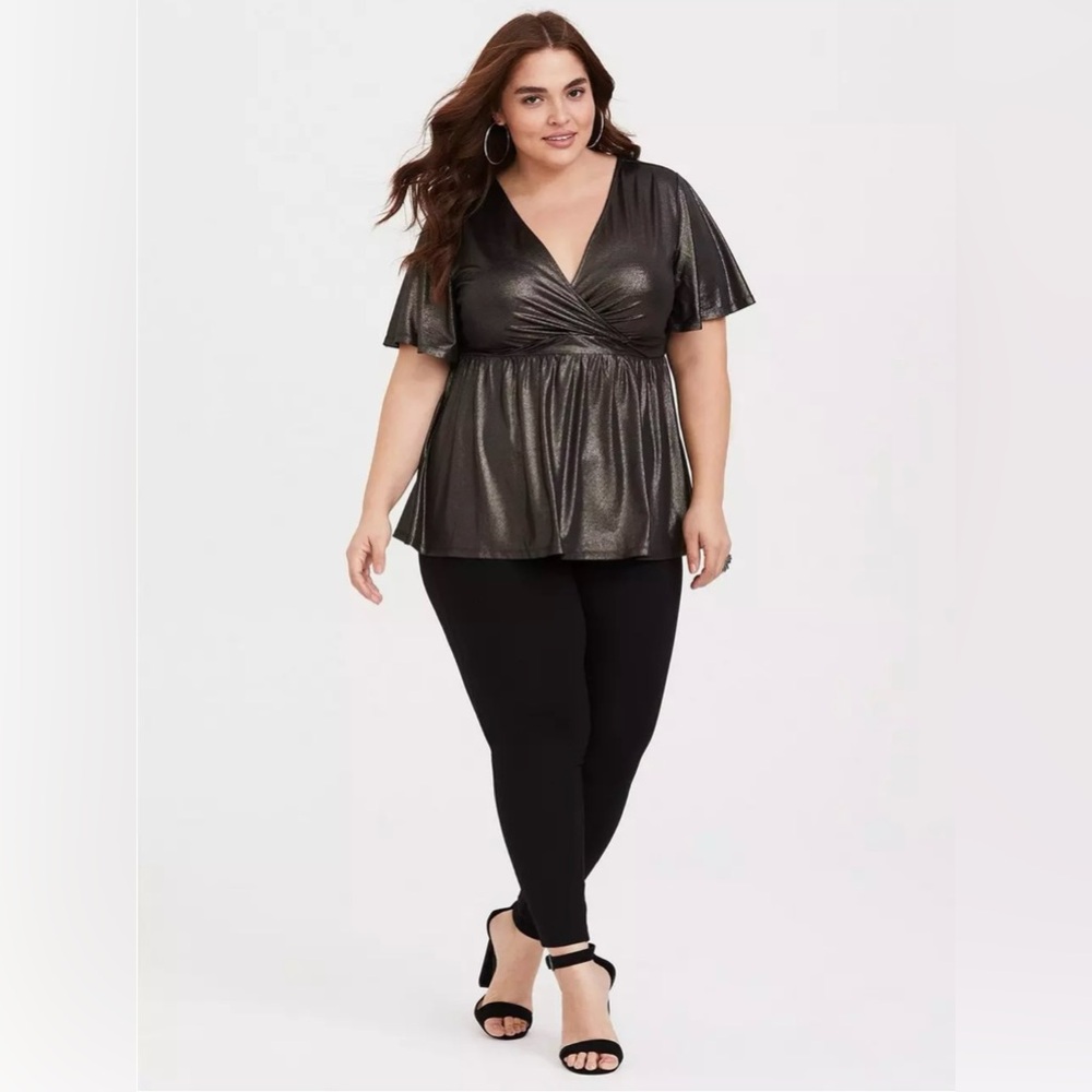 torrid Metallic Black V-Neck Peplum Top